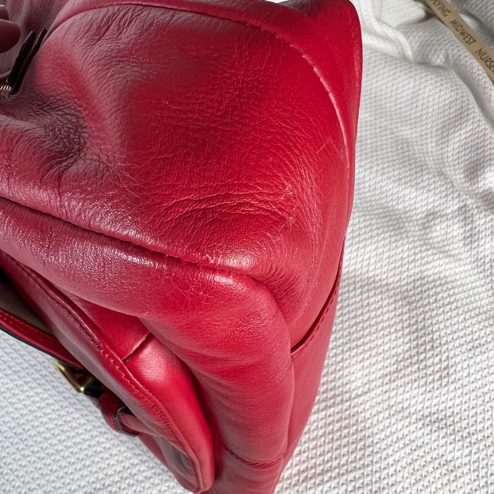 COACH Campbell Dark Red Leather Large Hobo Shoulder Bag Chunky Brass Buckle Y2K - Picture 10 of 16